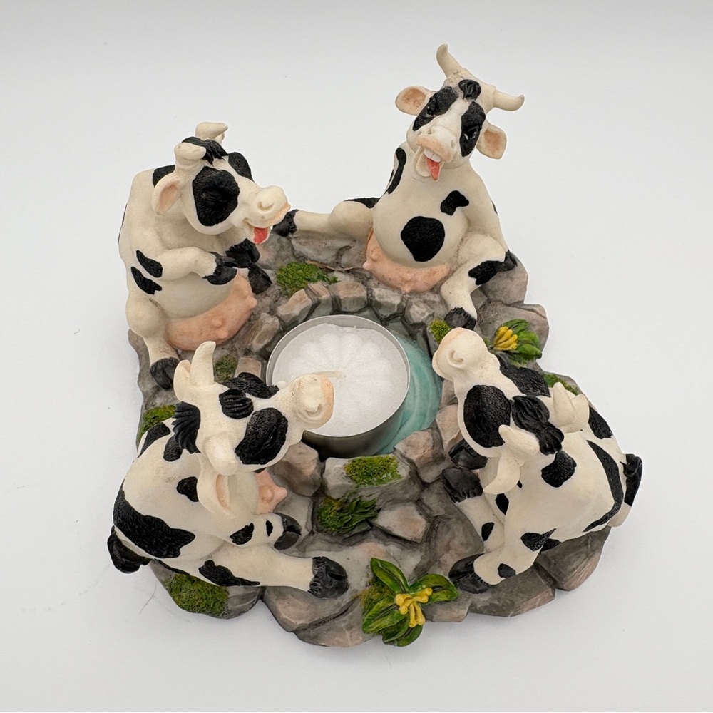 Vintage Veronese Laughing Cows Animal Collectible Tea light Votive Holder